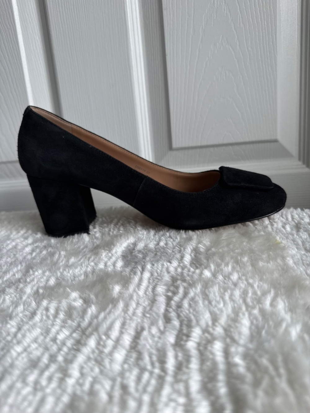 NWOT Geox Virnilisa 65 Black Suede Block Heel Pumps Square Toe Buckle - Picture 4 of 13
